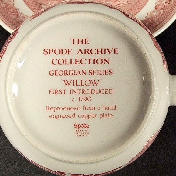 Spode Red Willow Cup and Saucer Set Archive Collection Cranberry Repro England - Picture 6 of 13